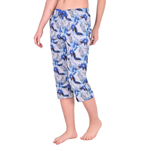 Datura Womens Capri Pajama Pant With Pockets - Pajamas Pj Capri Bottoms - Knit Jersey - Capri For Womenं In Solid - Printed- Tie Dye (Large, Pack2_Blnebula/Mawhirlpool) #TOP2