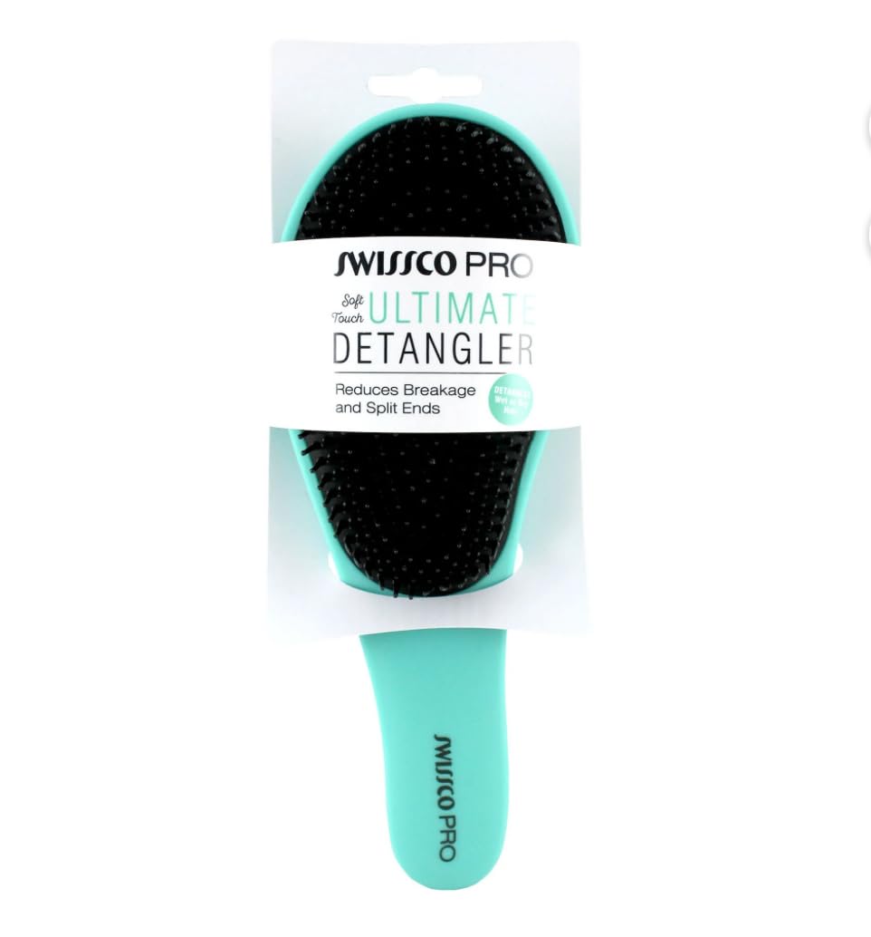 Swissco Soft Touch Detangling Hair Brush for Natural, Curly, Wet or Dry Hair (Teal)