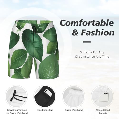 Men's Herb Plant Leaf Print Quick-Dry Mesh Swim Trunks Stretch Lining Beach Shorts Surfing Summer Vacations4