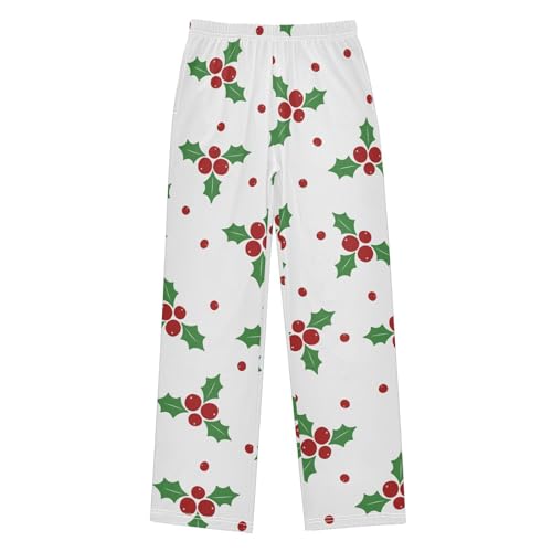 Boys' Pants Christmas Berries White Holiday Long Bottoms Jogger Pants Elastic Waist Trousers with Pockets S-XL