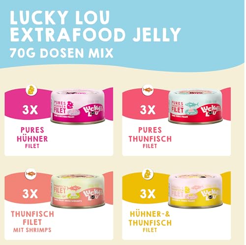 Lucky Lou Extrafood Mix-Paket 36 x 70g Katzenfutter nass - hochwertiges Katzenfutter mit viel Protein - Nassfutter getreidefrei & ohne Zucker für Katzen