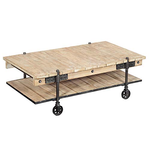 The Urban Port Tup Wood and Metal Coffee Table with Plank Style Bottom The Urban Port Tup Wood and Metal Coffee Table with Plank Style Bottom