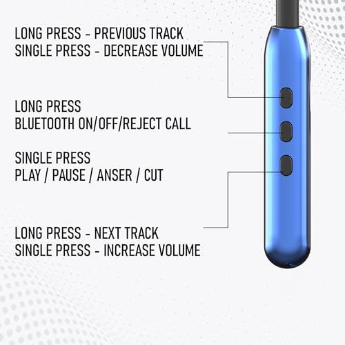 Image of RD M-190 ELEGA Wireless Neckaband with 10MM Drivers, Bluetooth v5.3, Playtime Upto 90 Hours, 1-2 Hrs Fast Charging with Type-C Port, Auto Magnetic Connect, Multi-Function Button Blue