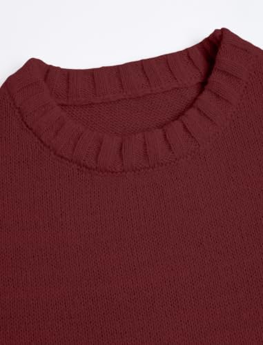 Image of ZAFUL Crew Neck Cozy Long Sleeves Casual Knit Pullover Sweater for Women | Classic Vintage American Style, Ribbed Collar and Cuff, Relaxed Fit, Cozy Chunky Knitwear Jumper