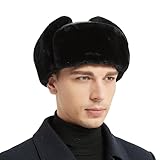 Yosang Trapper Hat Winter Hunter Ushanka Ear Flaps Sport Leather Black Hat