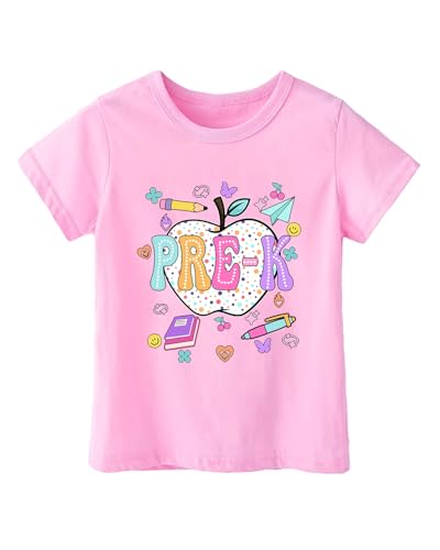 Image of First Day of Preschool Shirt Pre K Shirts for Girls Boys Toddler Kids 1st Day of Kindergarten Gift Cotton Tee 2T-7Y