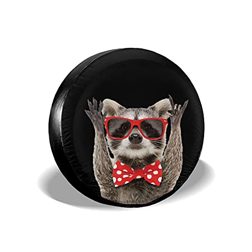 Hitamus Funny Raccoon Red Sunglasses Spare Tire Cover for Jeep Wrangler RV SUV Camper Travel Trailer Accessories 14 15 16 17 Inch Sunscreen Dustproof Wheel Cover