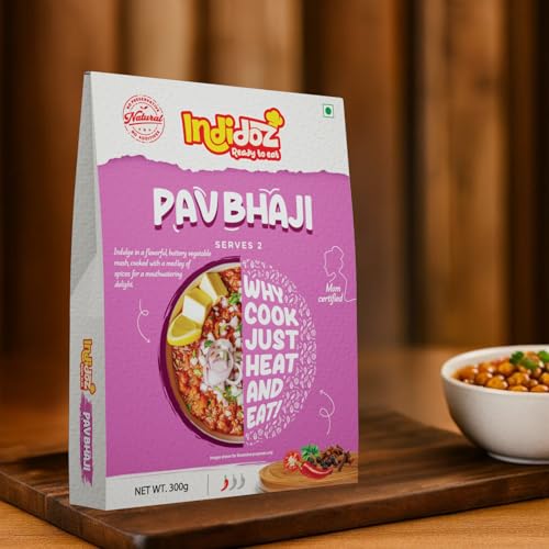 Image of Indidoz Pav Bhaji Ready to Eat | Mumbai Style Buttery Vegetable Mash with Aromatic Spices | Authentic Indian Street Food | Heat & Eat Meal | No Preservatives | 300g
