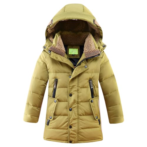 amropi Wintermantel Jungen Daunenjacke Kapuze Winter Warm Parka Mäntel Khaki, 10-11 Jahre
