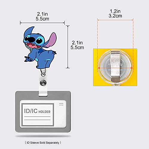 Zostland 2Pcs Happy Handstand Stitch Cartoon Cute Retractable Badge Reel, Holder For Office Work Nurses Id And Name Tag With Metal Back Clip, 28 Inch Cord Extension (2Pcs Dancing Stitch) #TOP2
