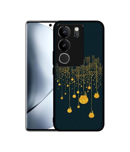 Image of City Light Pattern Design Premium 2D Printed Metal Back Case Cover for Vivo V29 5G / V29 Pro 5G, Black