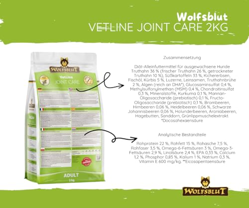 Wolfsblut Vetline Hundefutter - Joint Care, 2x2kg - Sparbundel, Sparpaket - inklusive Warnicks Tierfutterservice Hundesnack Goodie