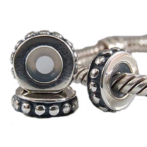 ABUN Dots Stopper Charms 925 Sterling Silver 2pcs Rubber Spacer Bead Fits 3mm Snake Chain Bracelet3