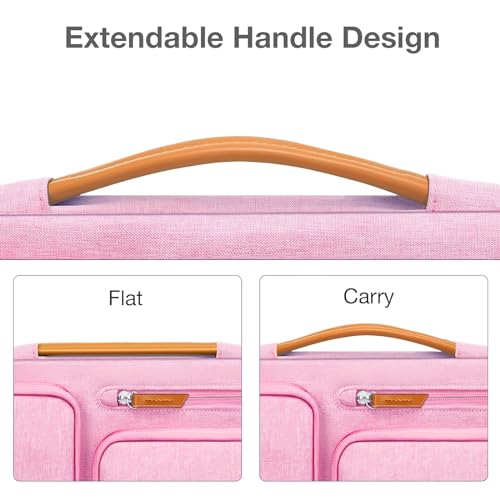 Image of MOSISO 360 Protective Laptop Case 13.3 inch, 13-13.3 inch Laptop Sleeve Compatible with MacBook Air /Pro 13 / Pro 14,HP Dell Acer ASUS,Side Open Carrying Case with 4 Zipper Pockets&Handle, Pink