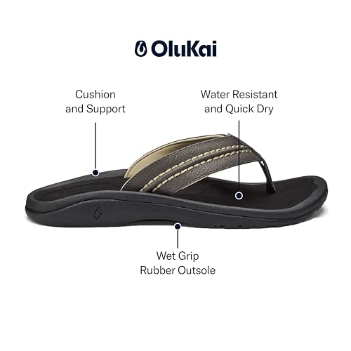 Image of OLUKAI Hokua Men's Beach Sandals, Quick-Dry Flip-Flop Slides, Water Resistant & Wet Grip Rubber Soles, Compression Molded Footbed & Soft Comfort Fit