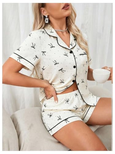 Image of Verdusa Pajamas For Women Set 2 Piece Summer Pajama Sets Cute Pjs Lounge Matching Button Shirt with Shorts
