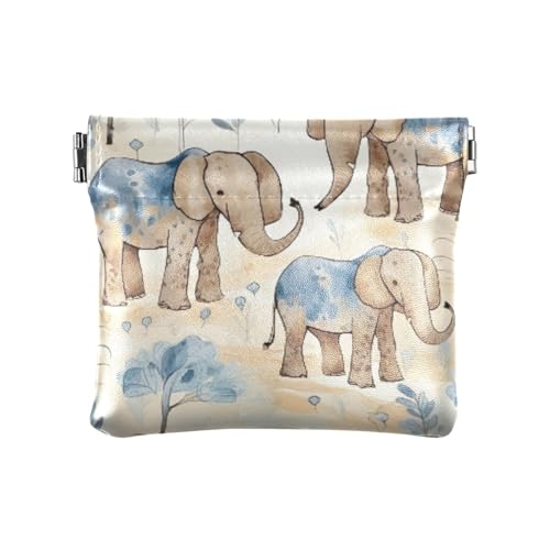 Cute Elephants Coin Purse Leather Pouch Change Purse, Squeeze Coin Pouch for Cards, Keys & Lipsticks, Unisex