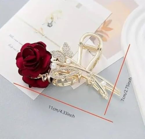 Image of Diversa Rhinestone Golden Claw Clip, Embellished Korean Clutcher, Non- Slip Metal Claw Clip for Girls, Fancy Clutcher for Women, Pack of 1 (Golden Rose)
