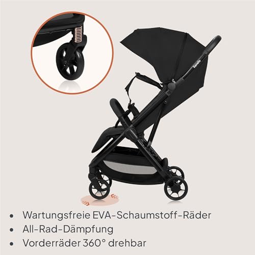 Lionelo Julie Air Buggy bis zu 22 kg von 6 m bis 4 Jahre Für Flugzeug Schwenkräder 360° Federung Einhand-Faltmechanismus Rückenlehnenverstellung Verdeck LSF50+, Leichtgewicht