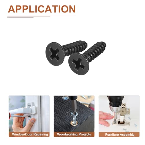 Image of DTGN 100Pcs 6 inch x5 /8 inch Flat Head Wood Screws, Self Tapping Screws Black