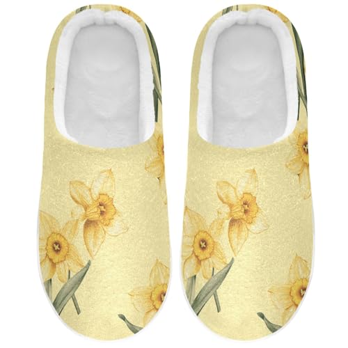 JUNZAN Rustic Daffodil Yellow Women Home Cotton Slippers Lightweight Memory Foam Mens Slippers for Outdoor Birthday Presents 6-7