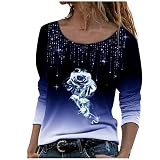 Tshirt Damen Set, Trendige Oberteile Damen Modisches T Shirt mit fünfzackigem Stern Motiv und heißem Bohren Sexy Pailletten Pullover Schulterfreie Sling Shirts Durchsichtige Tunika Bluse mit Langen