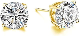 AOBOCO 18K White Gold Plated Hypoallergenic CZ Studs Earrings, 925 Sterling Silver Cubic Zirconia Earrings, Simulated Diamond Stud Earrings Jewellery for Her Women