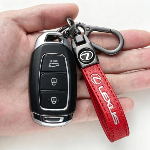 Image of Leather car Keychain 08 Set for Men and Women Family Present Keychain Key Ring Lanyard (red)