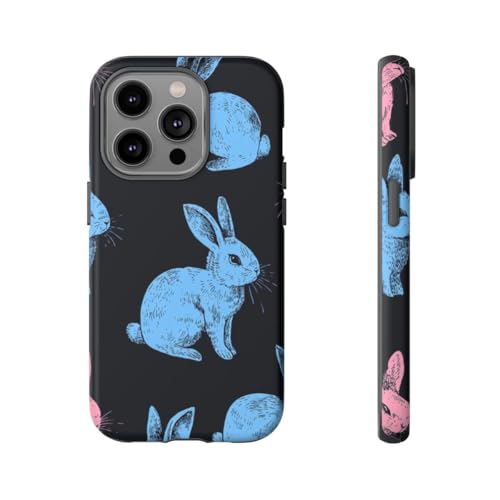 Coque iPhone 14 Pro noir mat rigide avec motif dessin lapin