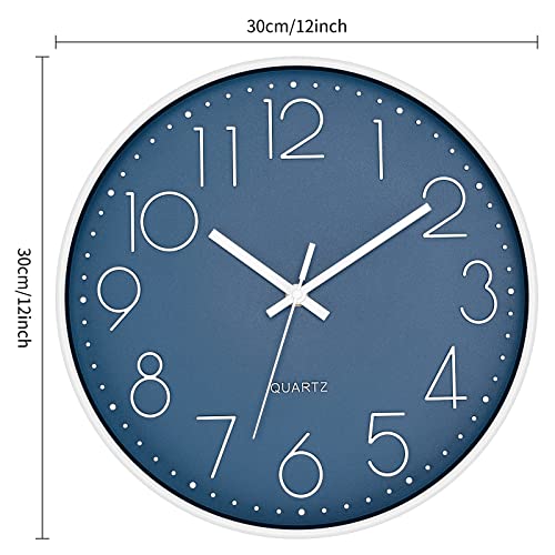Foxtop Modern Wall Clock Silent Non Ticking Battery Operated Quartz Round Wall Clock Decor For Bedroom Kitchen Home Office School (12 Inch, Cerulean) #TOP3