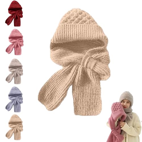 Friendlyk Winter Versatile Knitted Hooded Scarf, Hooded Scarf for Women, Hat with Scarfs Attached
