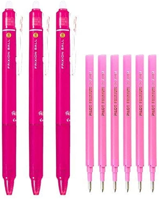 Pilot FriXion Ball Knock Retractable Erasable Gel Ink Pens, Extra Fine Point 0.5mm, Pink Ink, 3 Pens & 6 Refills Value Set