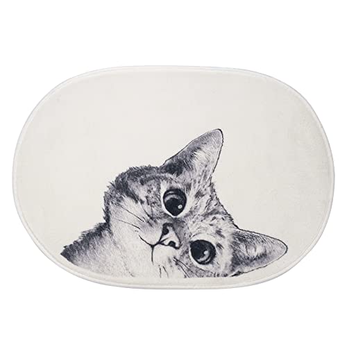 DECRAFTS Oval Badezimmerteppich Badematte Badvorleger rutschfest Waschbar für Haustür, Toilette, Küche, Wohnzimmer (Kat Muster 40 x 60 cm) Cover