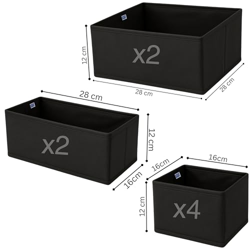 Image of Skrill Non Woven 8-Piece Foldable Clothing Storage Box Set | Cube Baskets, Bins & Dividers for Closet & Dresser Drawer Organization, Black