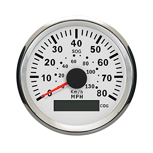 ELING 3 3/8 inch Universal GPS Speedometer Dashboard Gauge Display 80MPH 0-130Km/h with Red Backlight Autometer Replacement 9-36V(LED Shows Course)