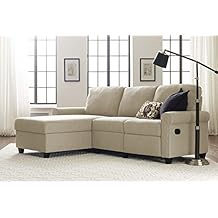 Serta Copenhagen Reclining Sectional Sofa, Small Couch with Built-In Storage, Low-Maintenance & Family-Friendly Fabric, Left Storage Chaise, Beige