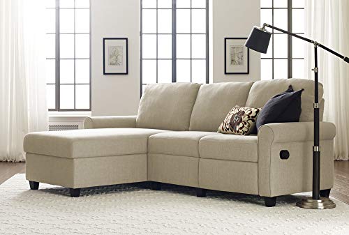 Serta Copenhagen Reclining Sectional Sofa With Left Chaise, Small Couch With Built-In Storage, Low-Maintenance & Family-Friendly Fabric, Beige #TOP26