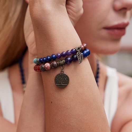 Bivei Natural Semi Precious Gemstone beads bracelet for women - Life Tree and Leaf Charm Energy Reiki Crystal Stretch Bracelets2