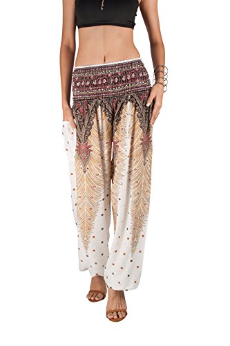 Joob Joob Women's Comfy Boho Pants Harem Loose Yoga Pants Casual Bohemian Hippie Pajama Lounge Boho Elephant Pajama Pants White