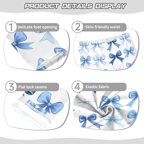 Girls Leggings Blue and White Bow Print Soft Toddler Leggings for Girls Kids Pants Size 4T-10T3