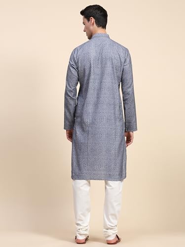 Image of SKAVIJ Men's Traditional Sequined Kurta with Pajama 2-Piece Set Grey X-Large