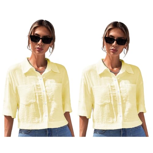 Image of TOPLOT V-Collar Solid Crop Shirt for Women with Half Sleeves, Polyester, Regular Fit