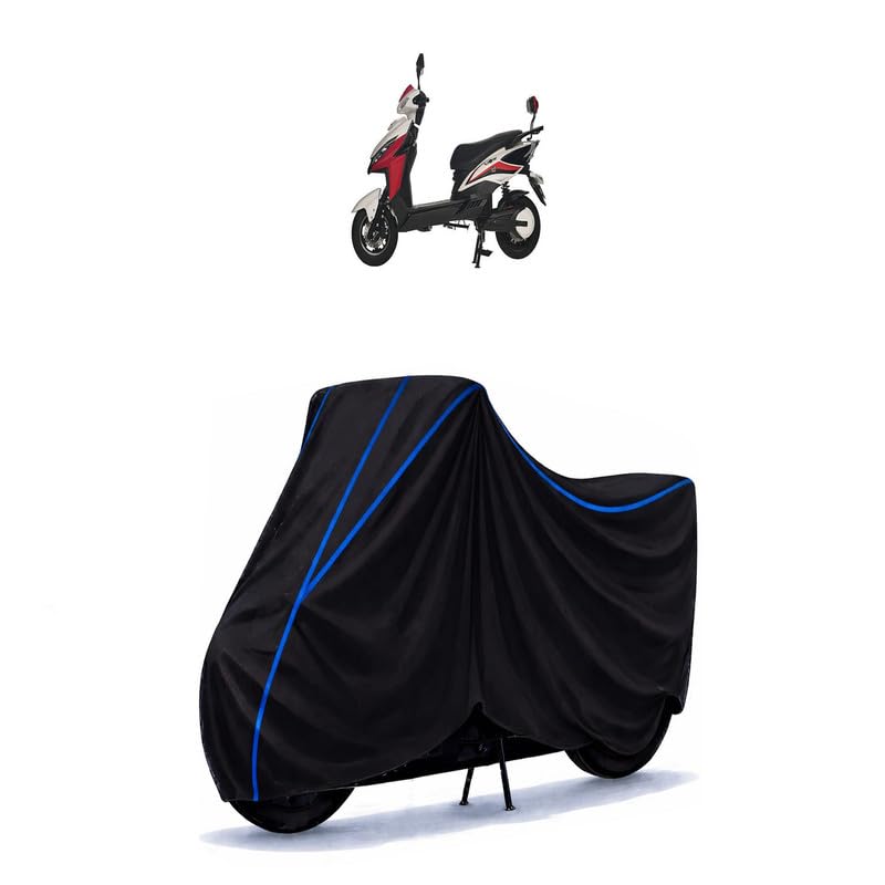 Image of Scooty Cover Water Resistant for Wolf Bike BS6 | Universal Scooter & Bike Cover | Heavy Duty UV Dust, Rain & Scratch Protection | Elastic Fit All Weather Indoor Outdoor | Black with Blue Piping