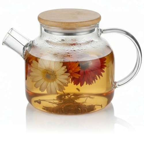 Arendo - Glas Teekanne mit Siebeinsatz – Bambusdeckel –...