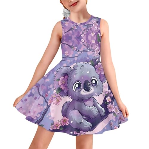 Veniyate Cute Girl's Tank Dress Midi Dress Beach Sleeveless Sundress for Kids 3-16 Years