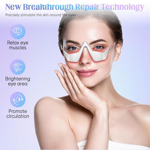 under-eye light therapy device beauty device with eye massage for relieve eye bags eye fatigue dark circles with gel and glasses strap white