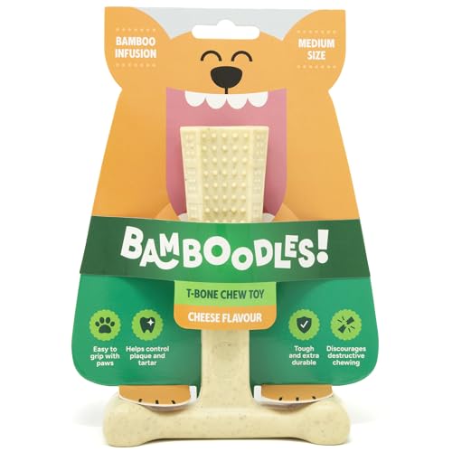 Bamboodles T-Bone Dog Chew Toy – Medium | Cheese Flavour | Long Lasting Natural Dog Chew for Small Dogs and Puppies | Durable, Safe and Satisfying Chew Stick