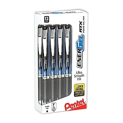 ENERGEL Pentel RTX Rollerball Pens, Fine Point, 0.5mm, Black Barrell, Black Ink, Pack of 12 Cover