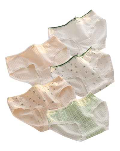 Breathable Cotton Underwear for Teen Girls Age 8-18 Cute Floral Briefs Mid-rise Comfy Fit Ruffle Frim Panties