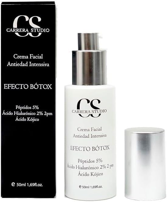 Carrera Studio Crema Antiedad con Efecto Bótox – 50ml | Vegana, Natural (92%) | Argireline 5%, Ácido Hialurónico Doble Peso, Ácido Kójico | Hidratación, Lifting, Antiarrugas y Despigmentante